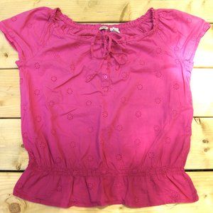 100% Cotton Eyelet Lace Ombré Peasant Blouse Y2K Izod